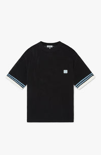 Malibu Cotton Short Sleeve Crochet T-shirt in Black