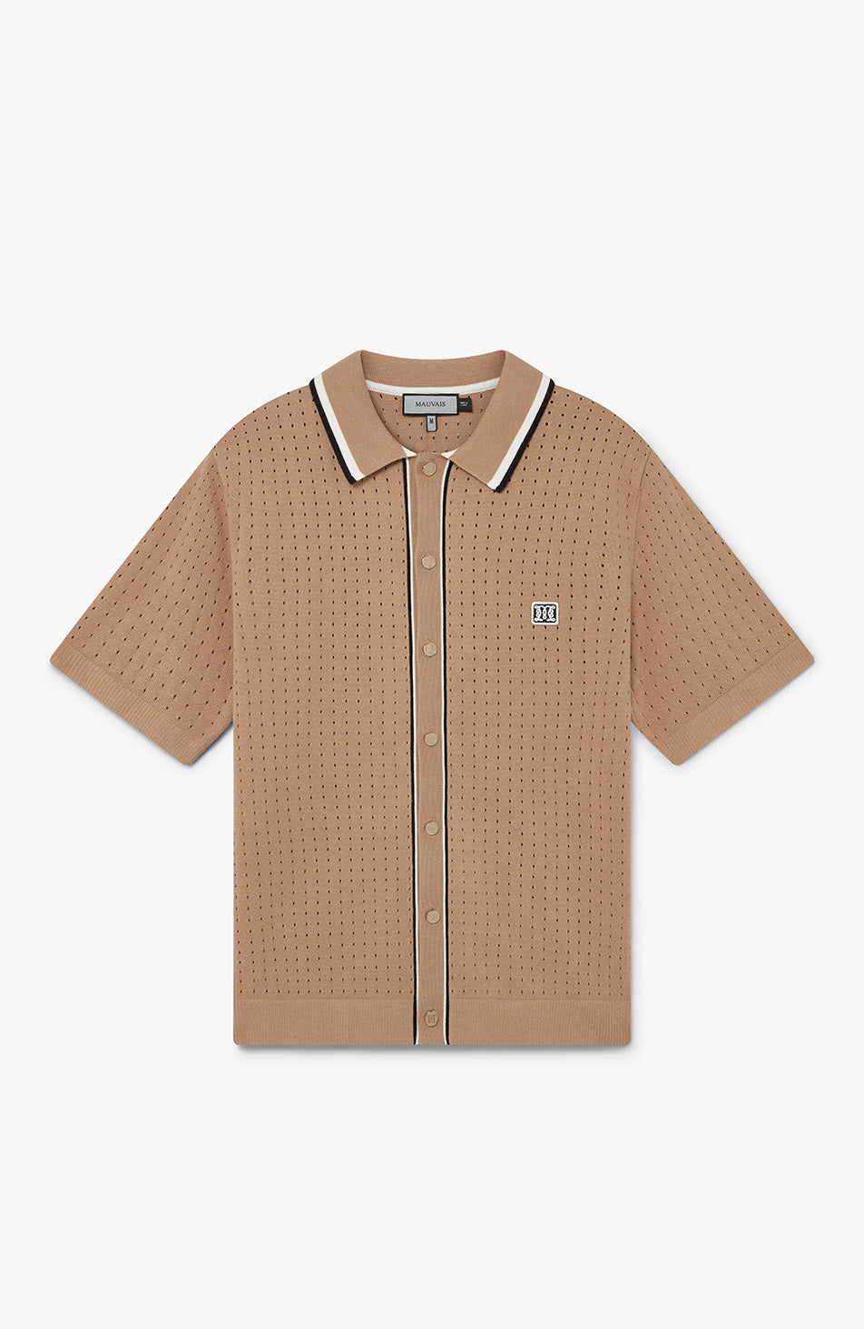 Marmont Pointelle Knitted Short Sleeve Shirt in Taupe