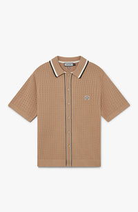 Marmont Pointelle Knitted Short Sleeve Shirt in Taupe