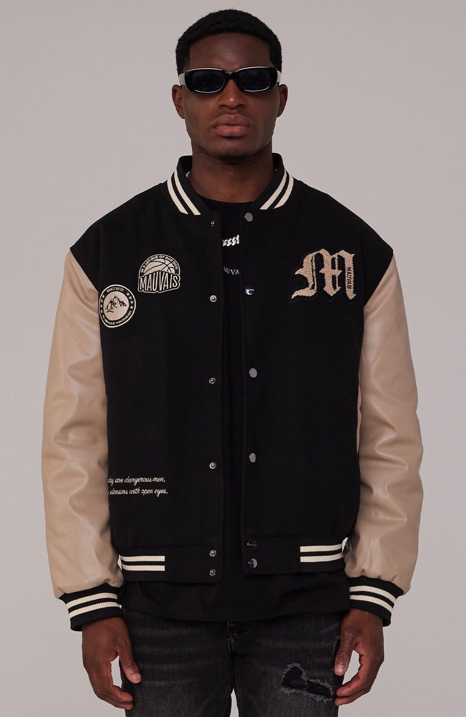 Varsity Jacket in Black and Beige – MAUVAIS