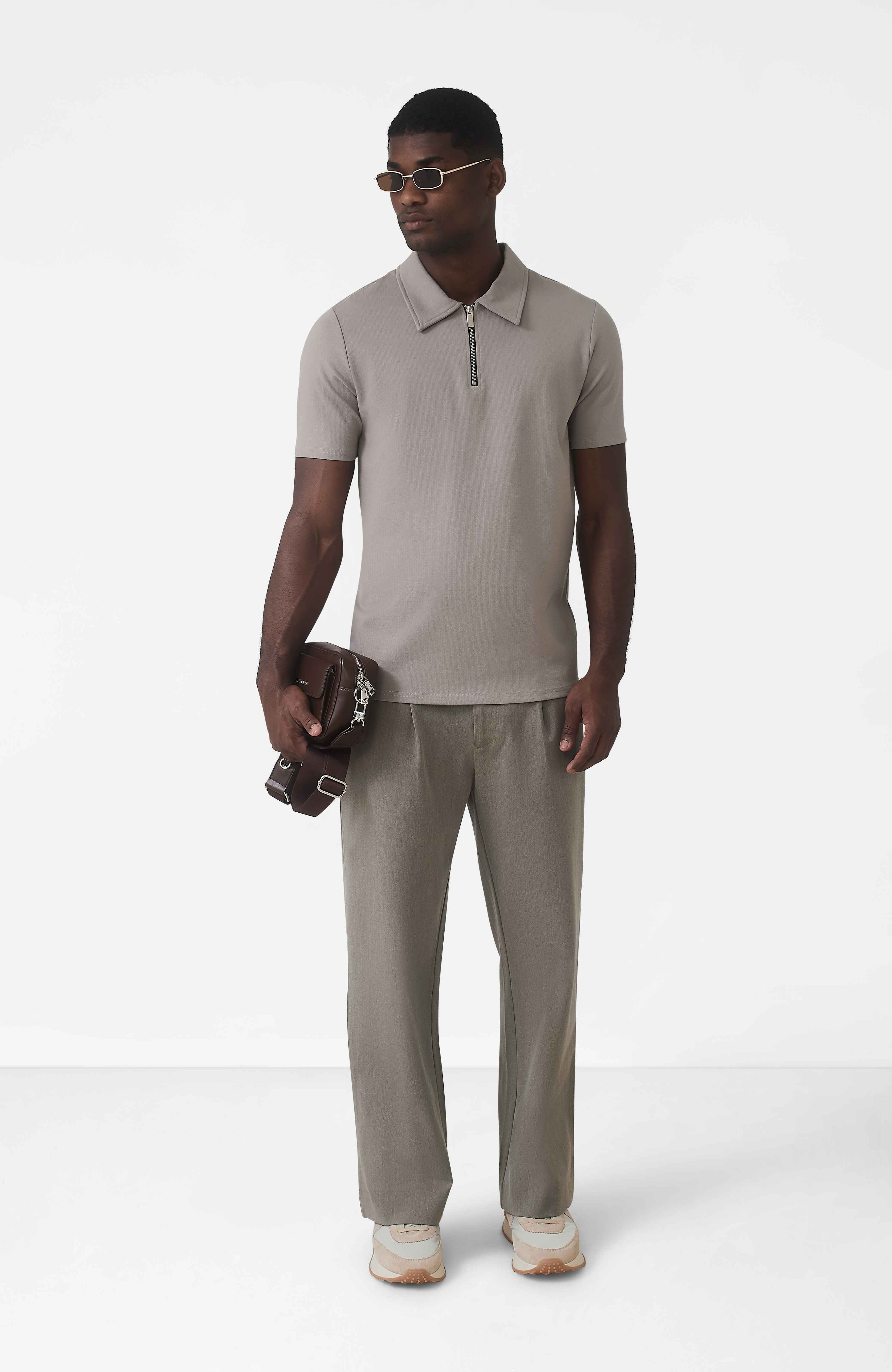 Signature Zip Polo in Monaco Beige