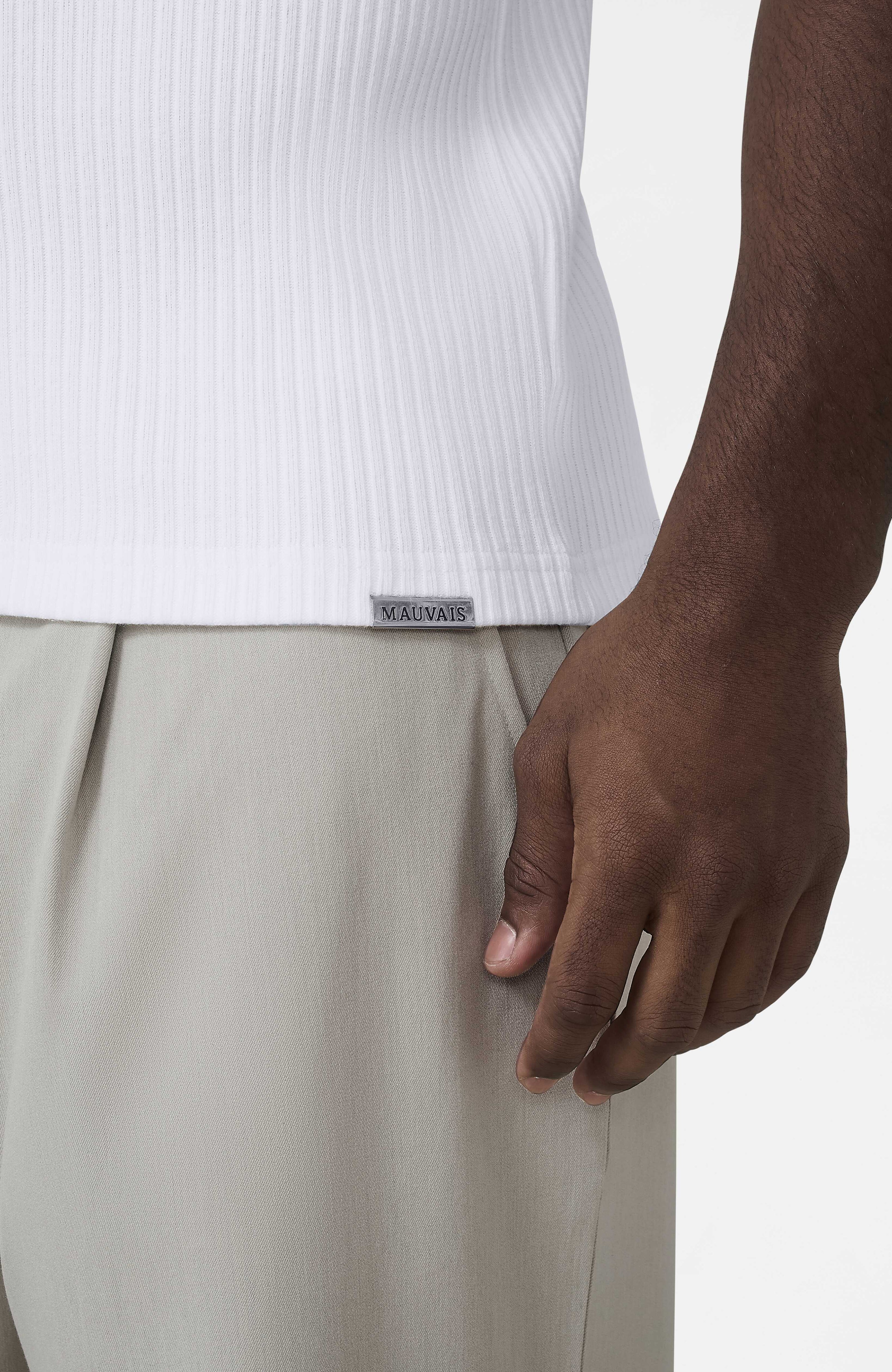 Elysee Slim Ribbed Revere Polo in White