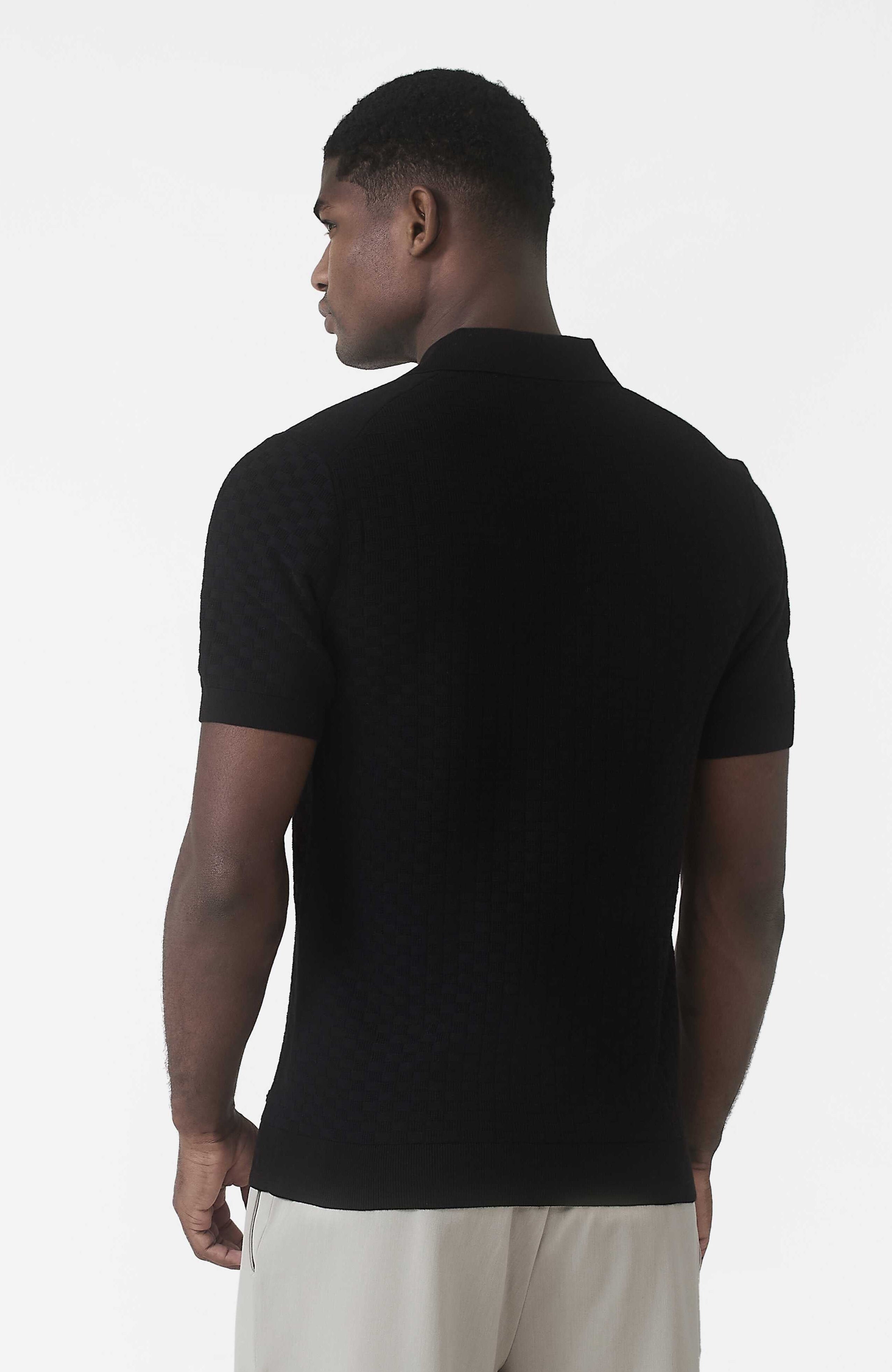 Nerano Slim Knit Polo in Black