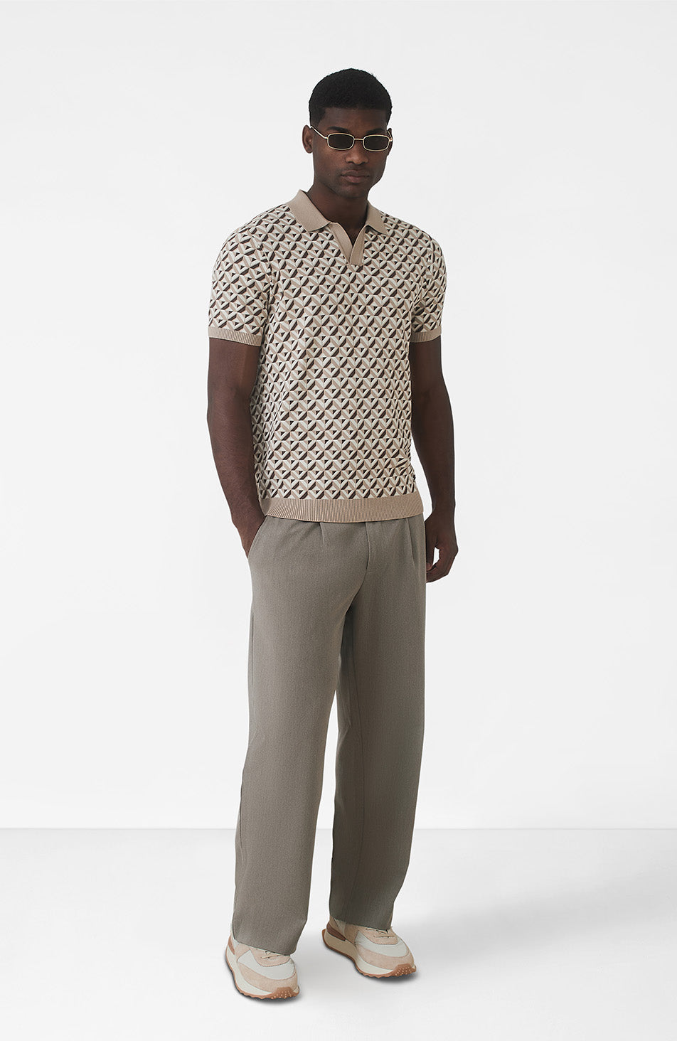 Matisse Knitted Geo Polo in Beige