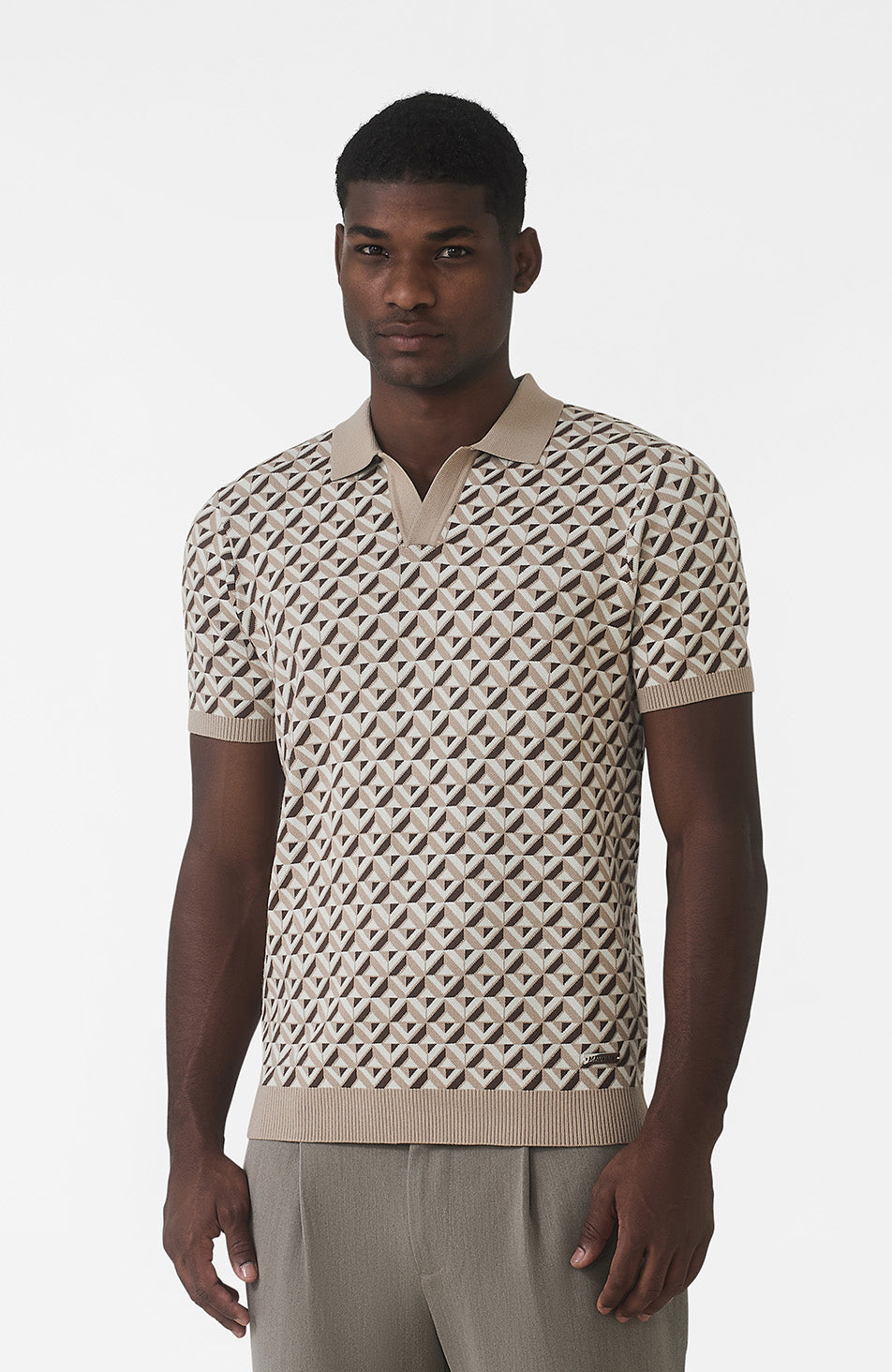 Matisse Knitted Geo Polo in Beige