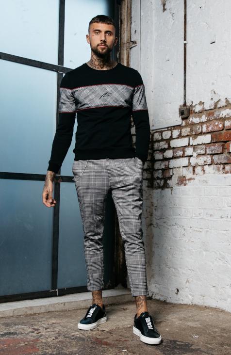 Check Cropped Trousers with Detachable Chain in Grey