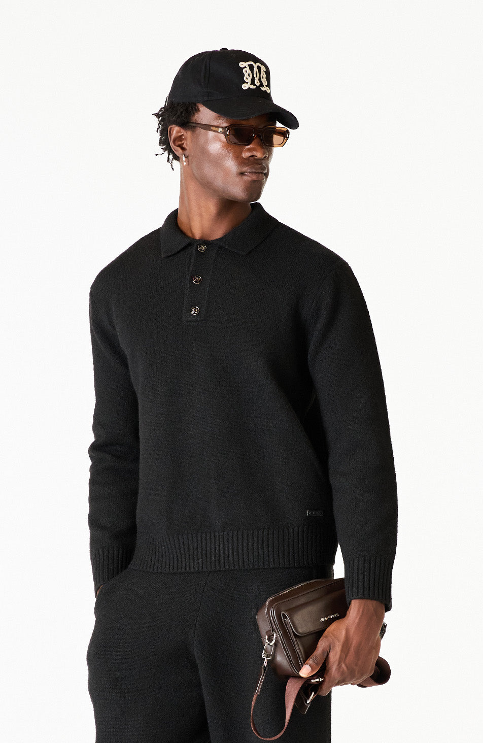 Monogram Montreux Knit Button Up Jumper in Black