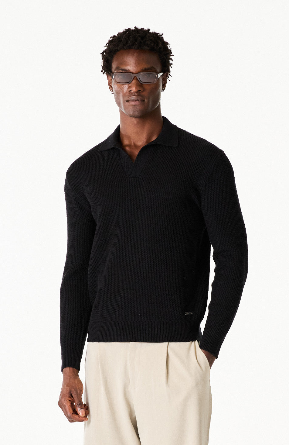 Dolce Relaxed Fit Long Sleeve Revere Jumper in Black