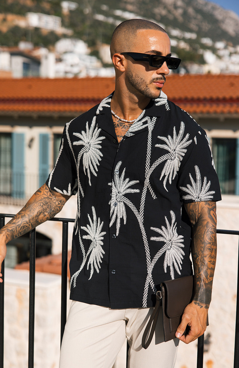 Amante Luxury Leaf Embroidered Relaxed Shirt in Black