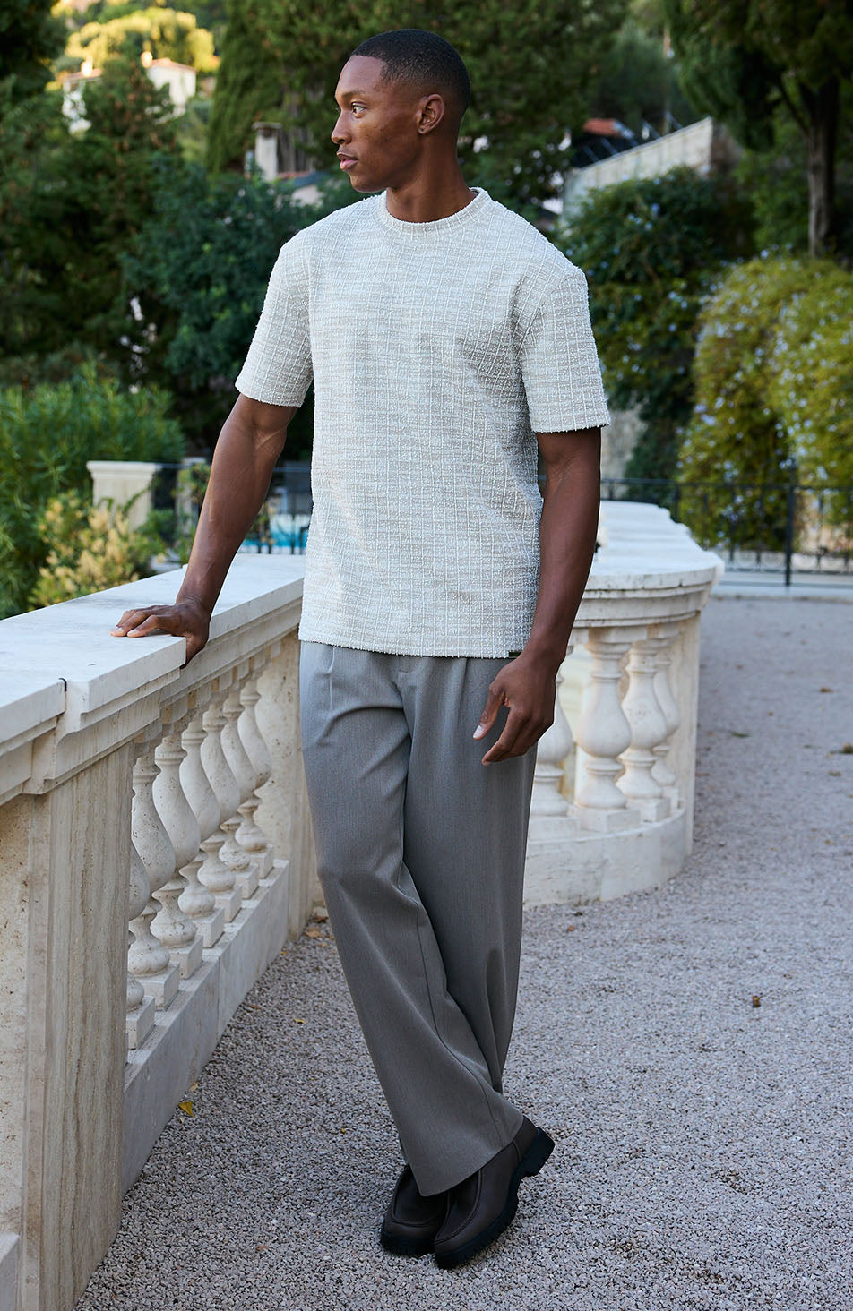 Arlio Textured Relaxed Boxy Tee in Beige