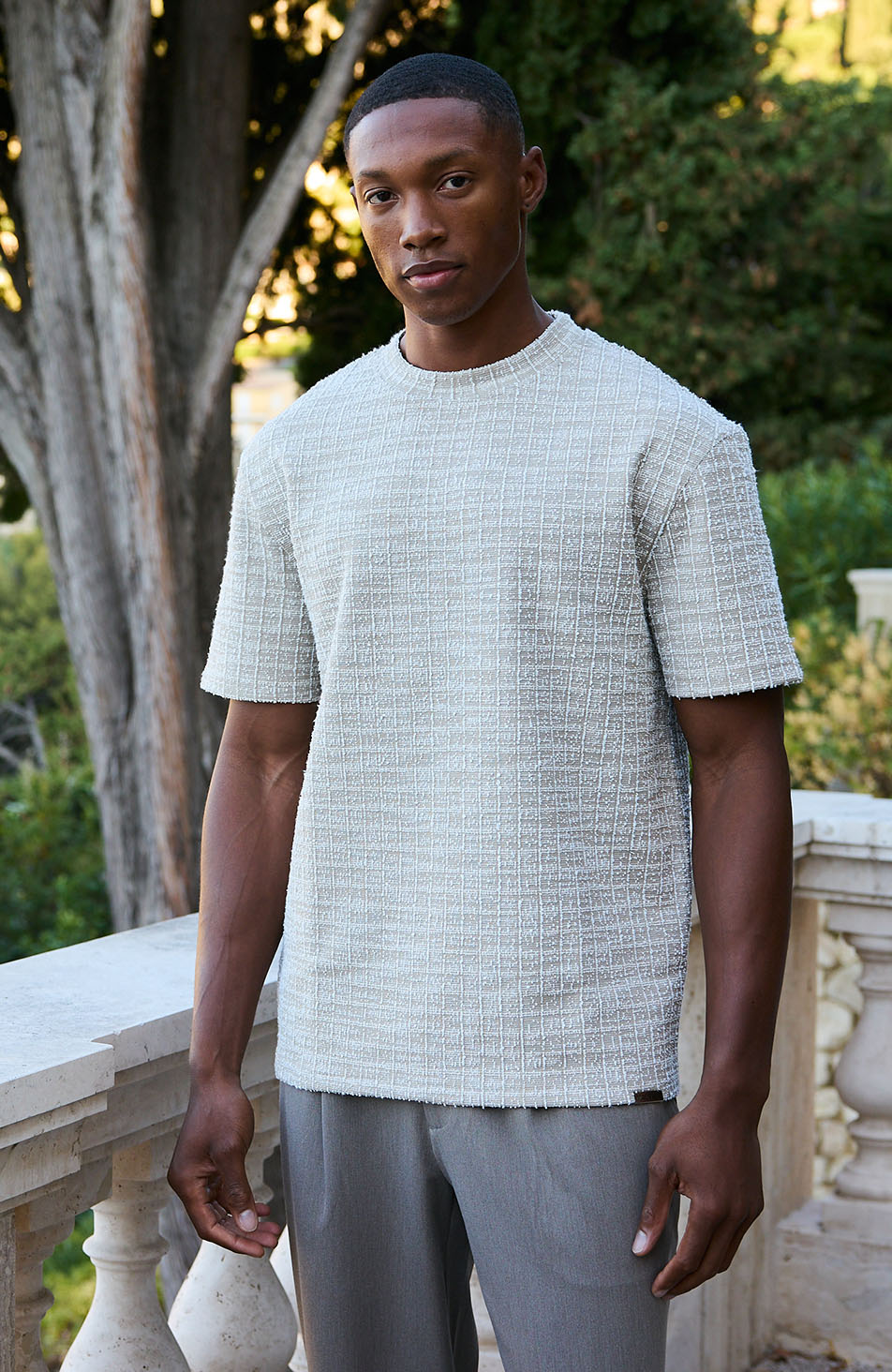 Arlio Textured Relaxed Boxy Tee in Beige