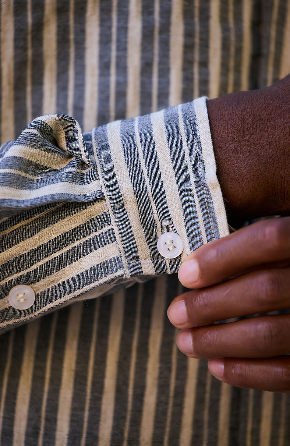 Bocelli Long Sleeve Stripe Shirt in Beige and Charcoal