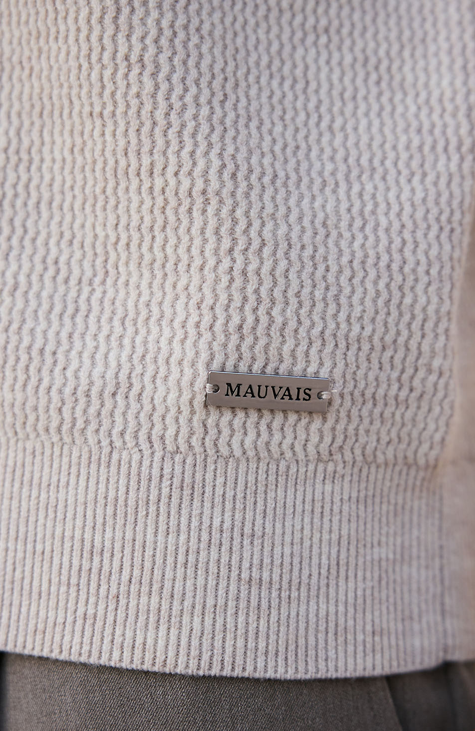 Dolce Relaxed Fit Long Sleeve Revere Jumper in Beige