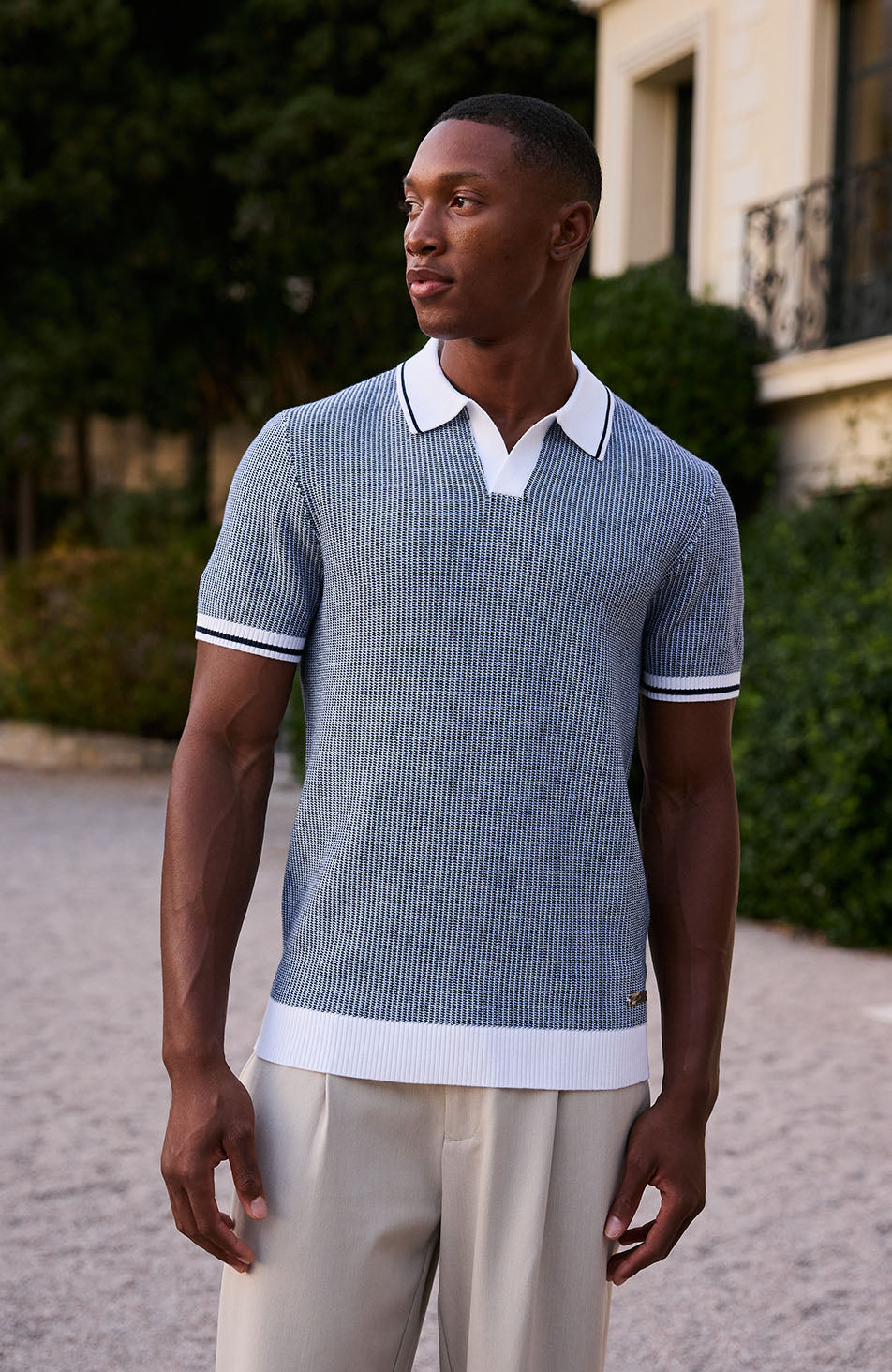 Giordini Tipped Birdseye Knit Polo in Blue