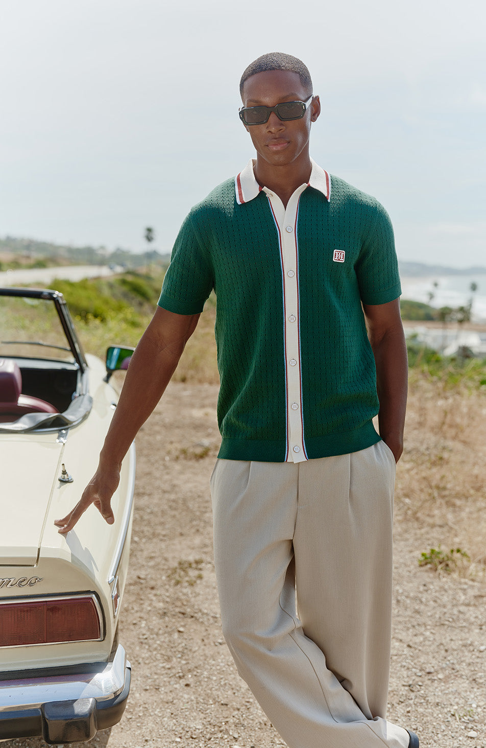 Marmont Pointelle Knitted Short Sleeve Shirt in Green