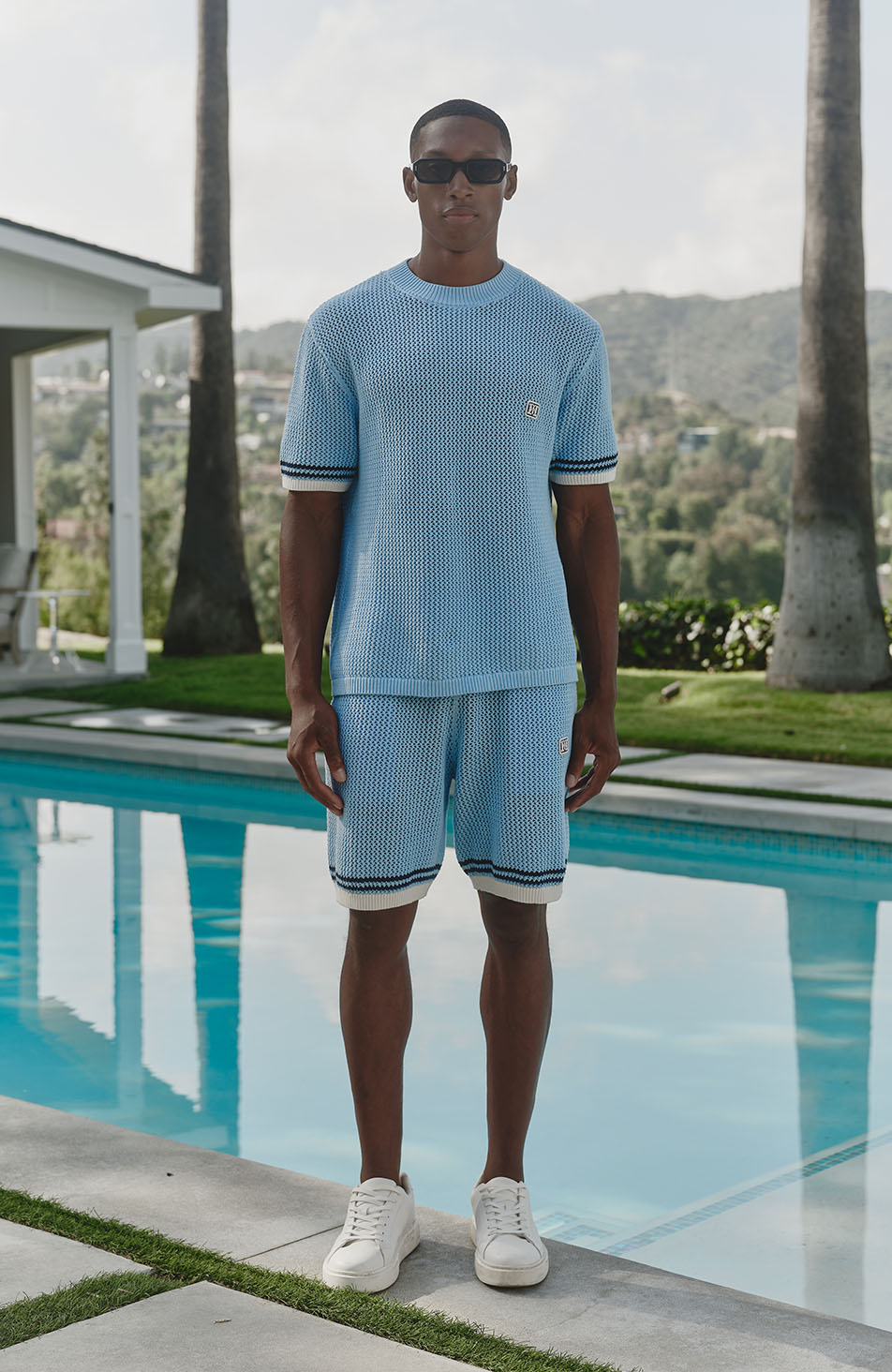 Malibu Cotton Short Sleeve Crochet T-shirt in Blue