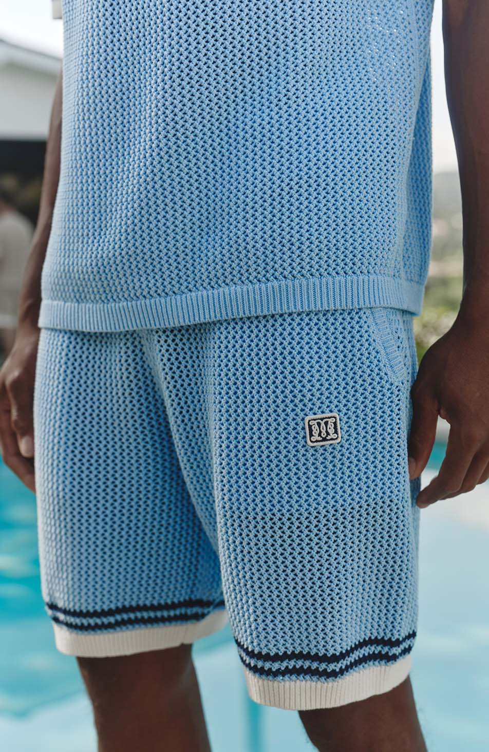 Malibu Cotton Crochet Shorts in Blue