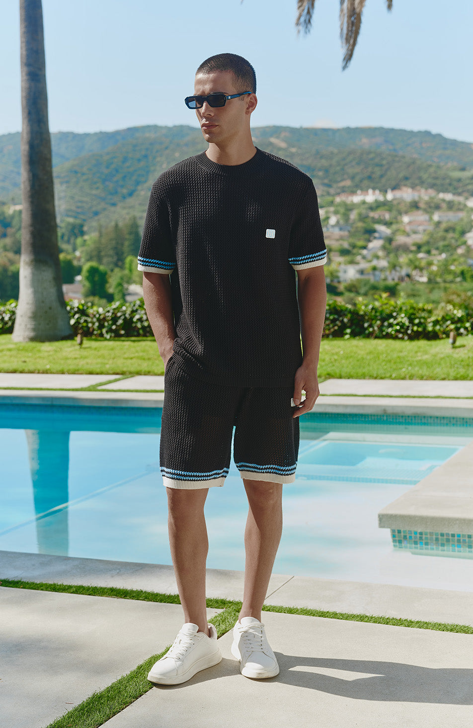 Malibu Cotton Short Sleeve Crochet T-shirt in Black