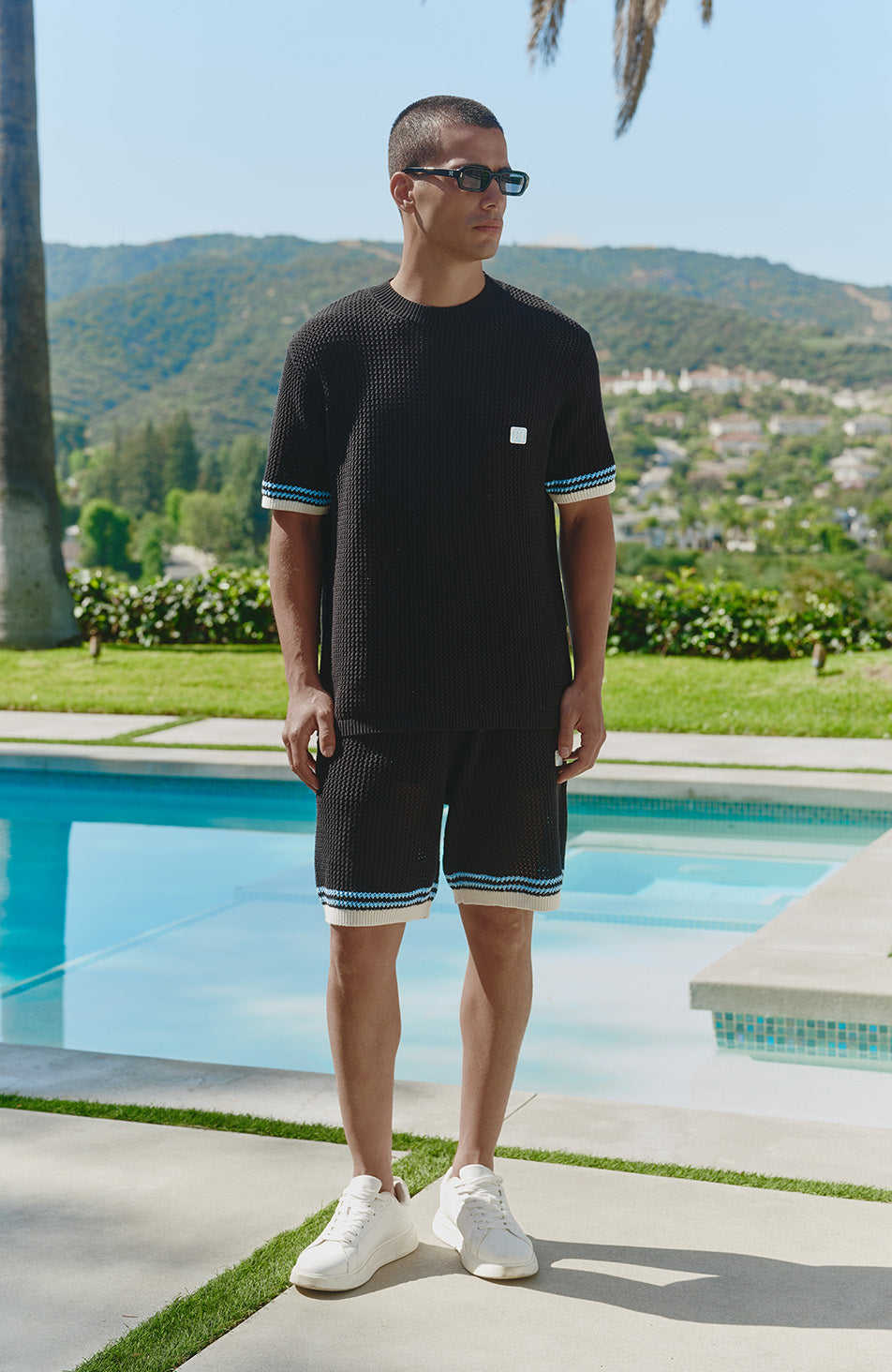 Malibu Cotton Short Sleeve Crochet T-shirt in Black