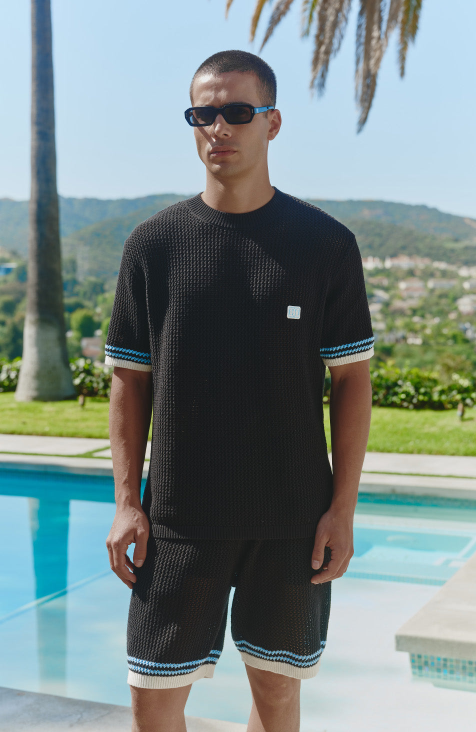 Malibu Cotton Short Sleeve Crochet T-shirt in Black