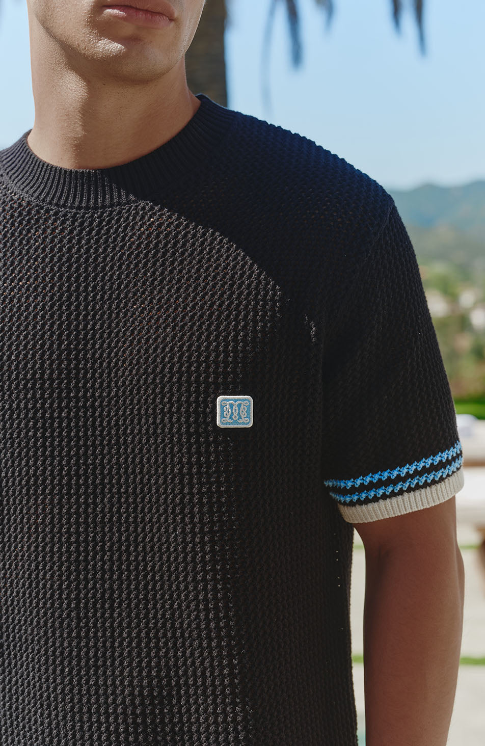 Malibu Cotton Short Sleeve Crochet T-shirt in Black