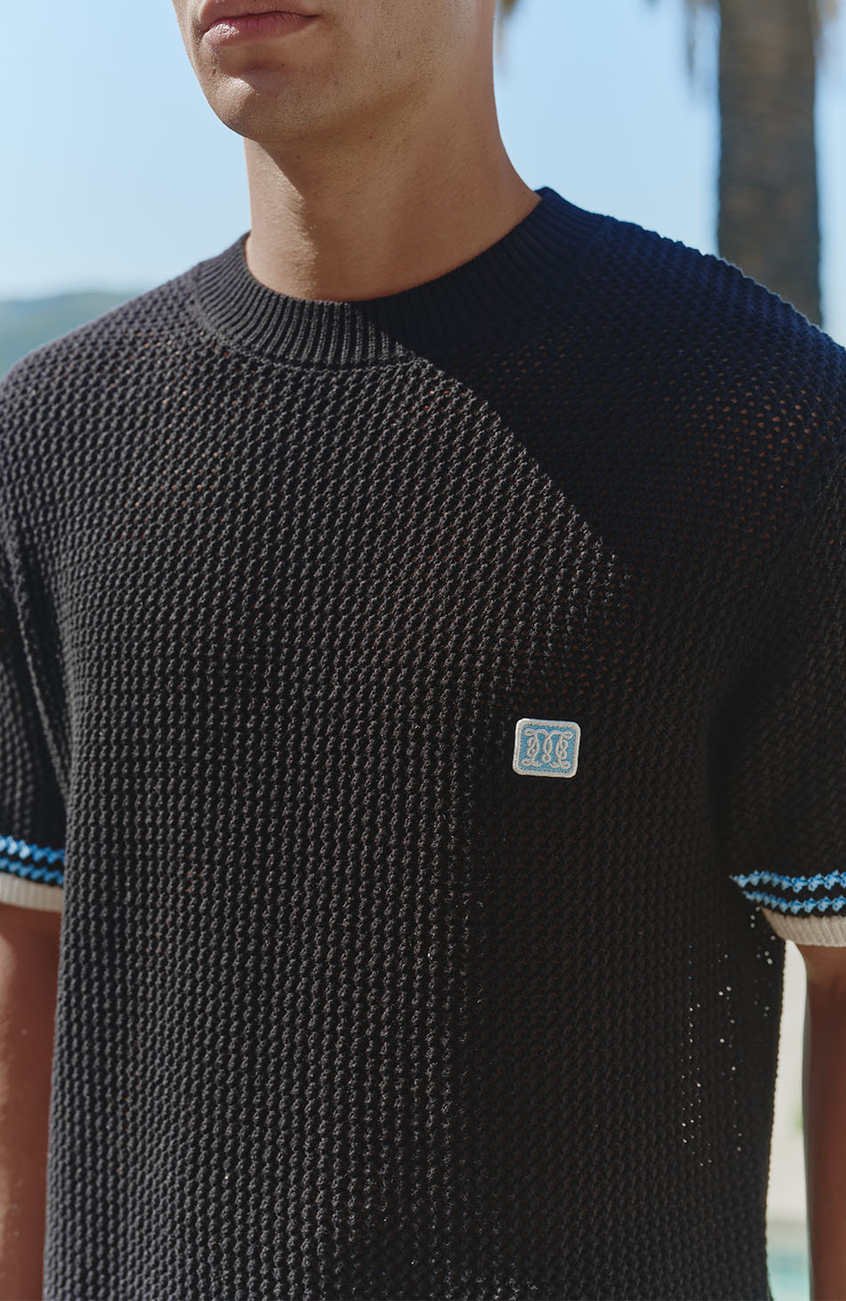 Malibu Cotton Short Sleeve Crochet T-shirt in Black