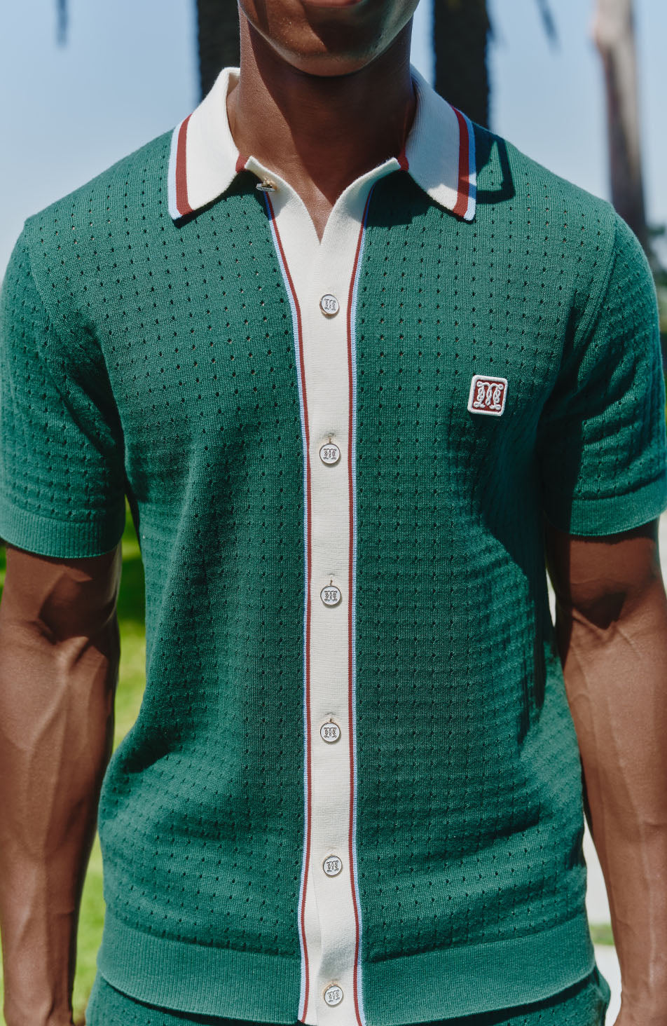 Marmont Pointelle Knitted Short Sleeve Shirt in Green