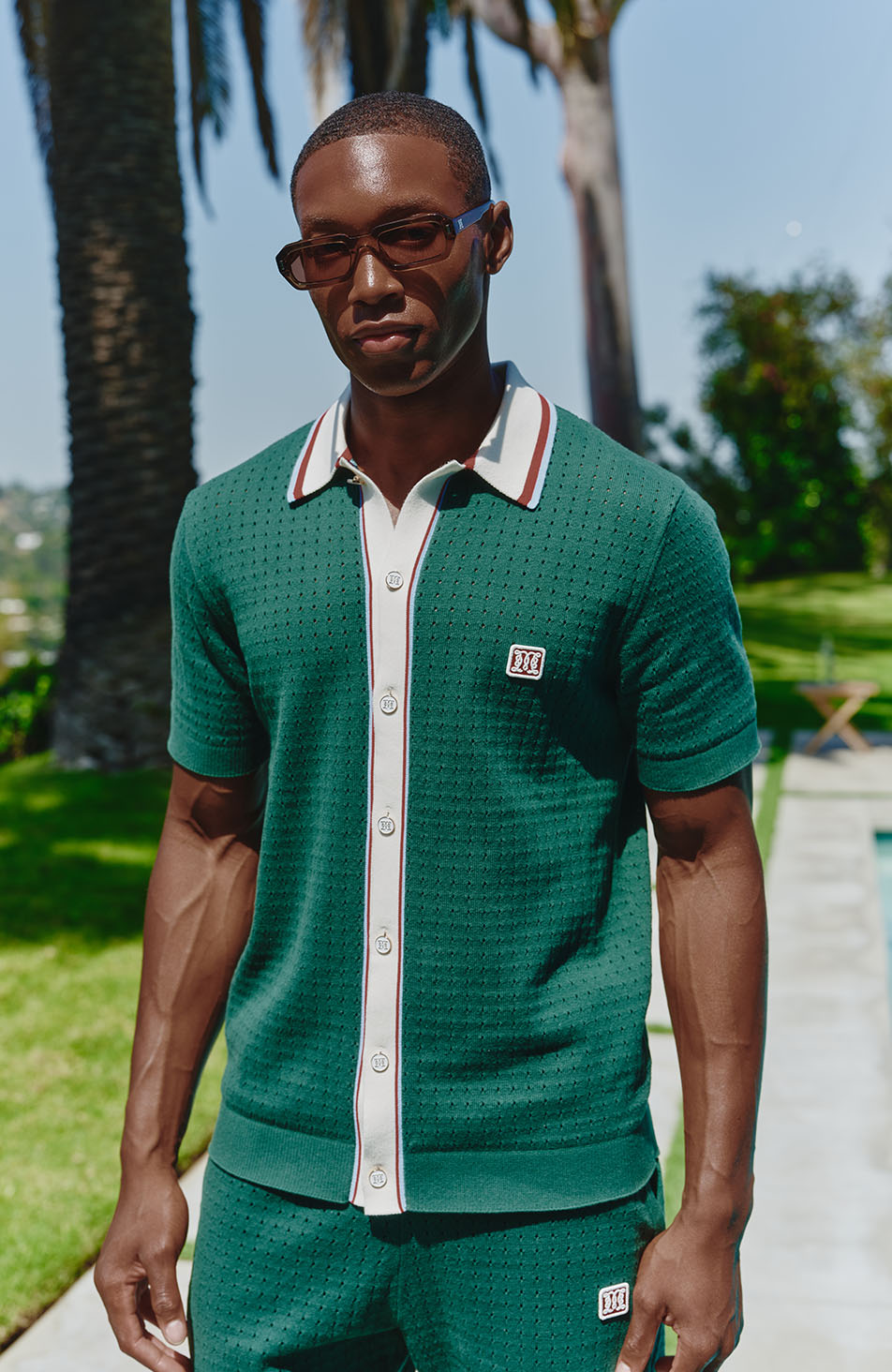 Marmont Pointelle Knitted Short Sleeve Shirt in Green