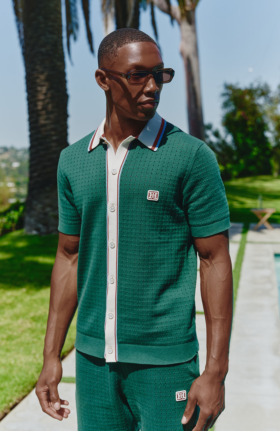 Marmont Pointelle Knitted Short Sleeve Shirt in Green