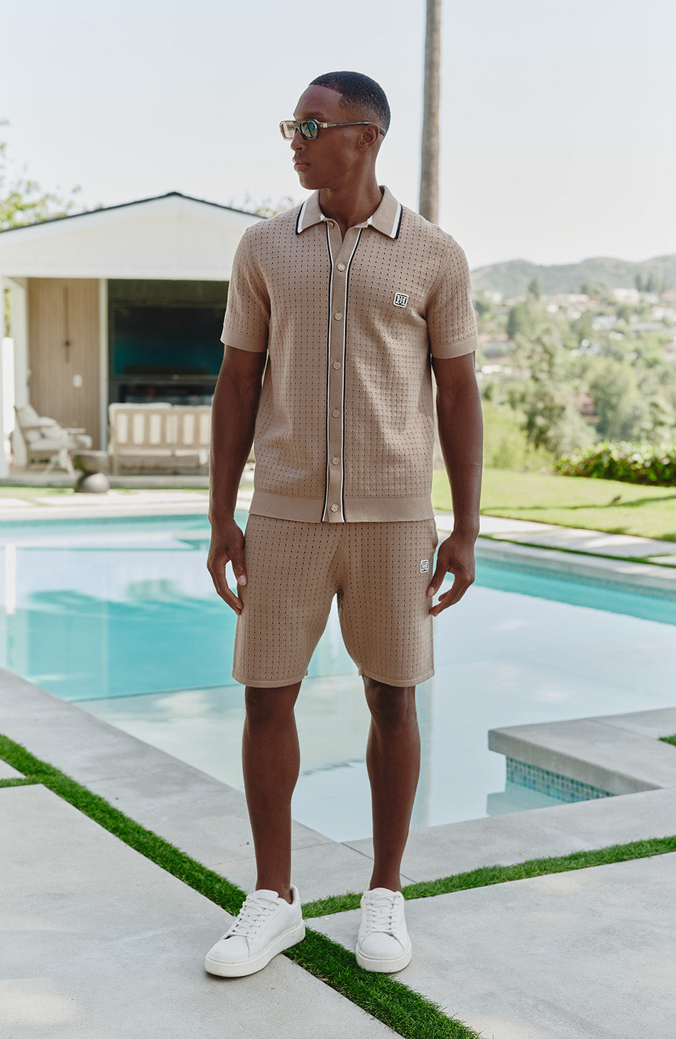 Marmont Pointelle Knitted Short Sleeve Shirt in Taupe
