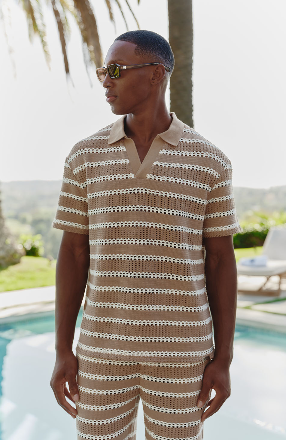 Romano Boxy Stripe Polo in Taupe