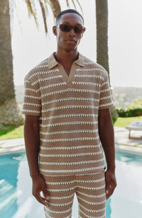 Romano Boxy Stripe Polo in Taupe