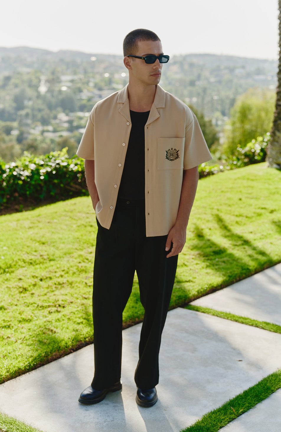 Hills Crest Embroidered Short Sleeve Shirt in Taupe