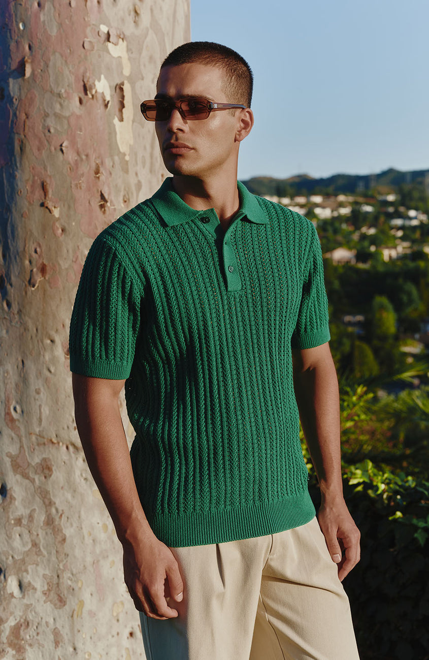Melrose Rib Knitted Polo in Green