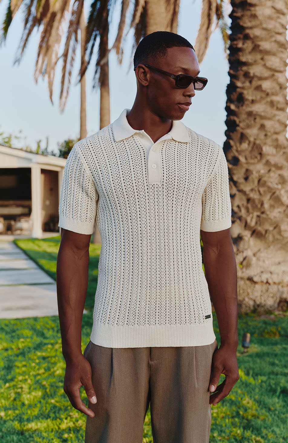 Melrose Rib Knitted Polo in Cream