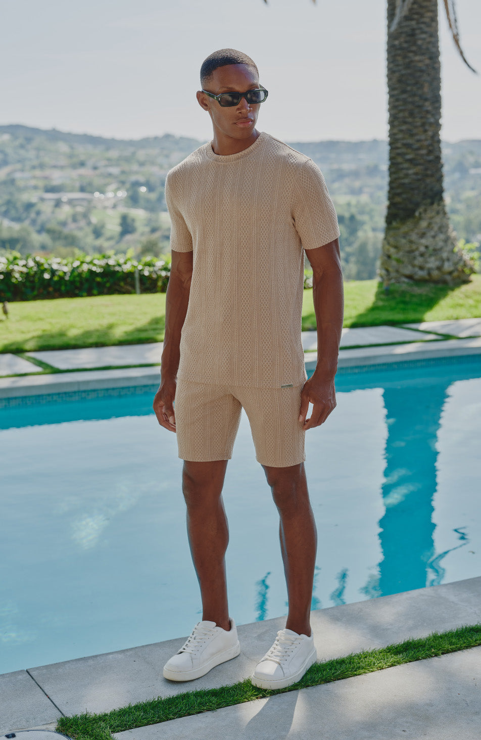 Tanami Textured Stretch Slim Shorts in Beige