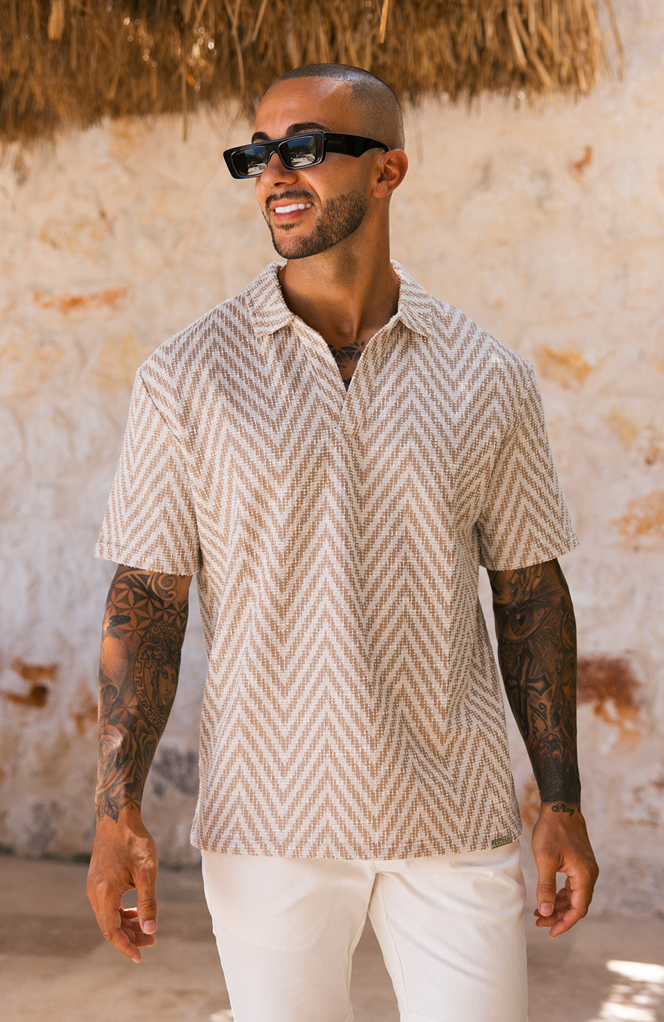 Marlin Textured Relaxed Polo in Beige