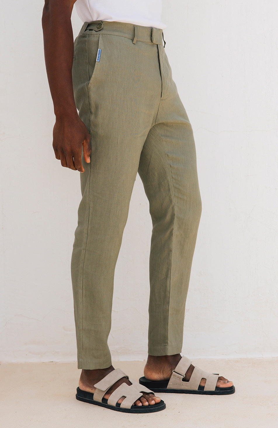 Nammos Pure Linen Tailored Trousers in Olive
