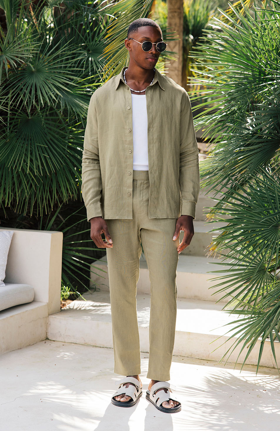 Nammos Pure Linen Tailored Shirt in Olive