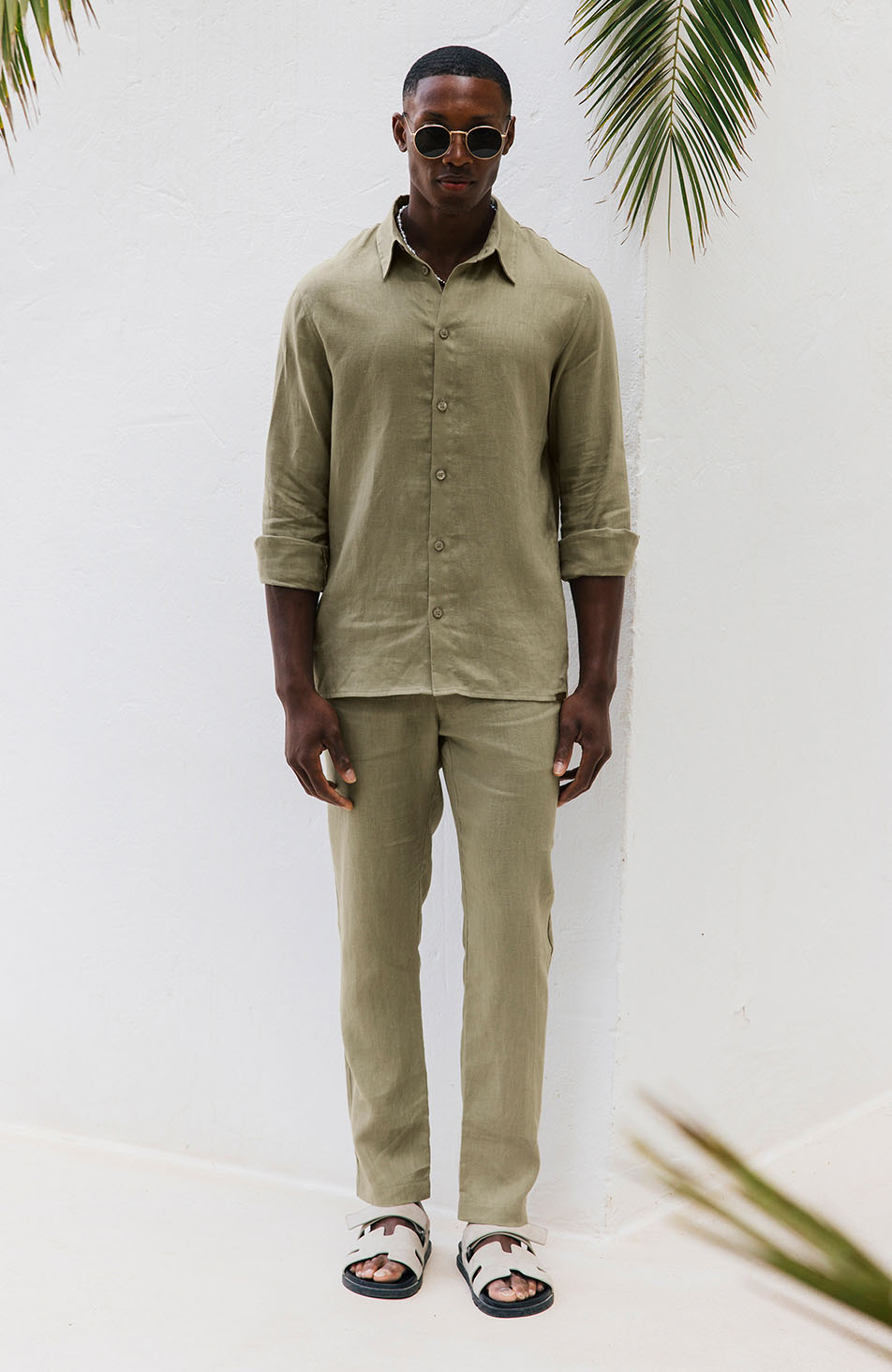 Nammos Pure Linen Tailored Shirt in Olive