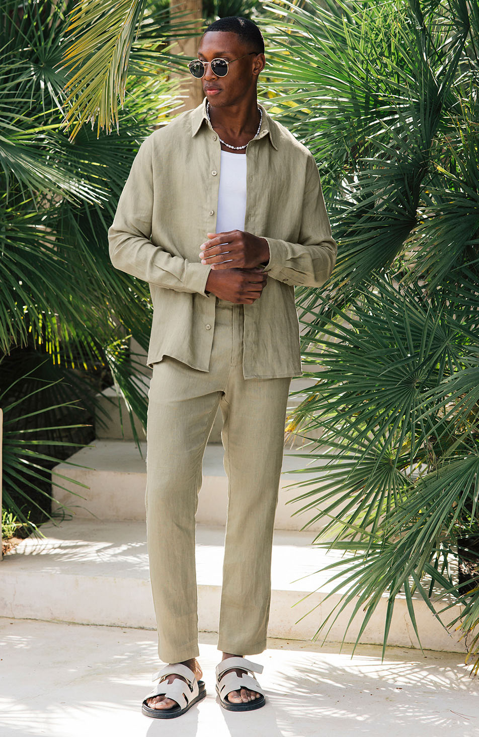 Nammos Pure Linen Tailored Trousers in Olive