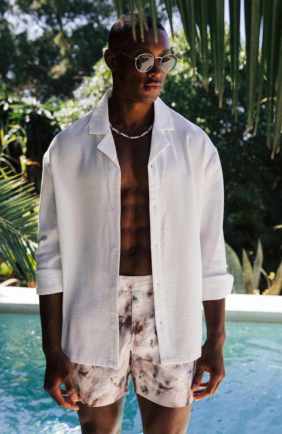 Nero Watercolour Print Swim Shorts in Taupe