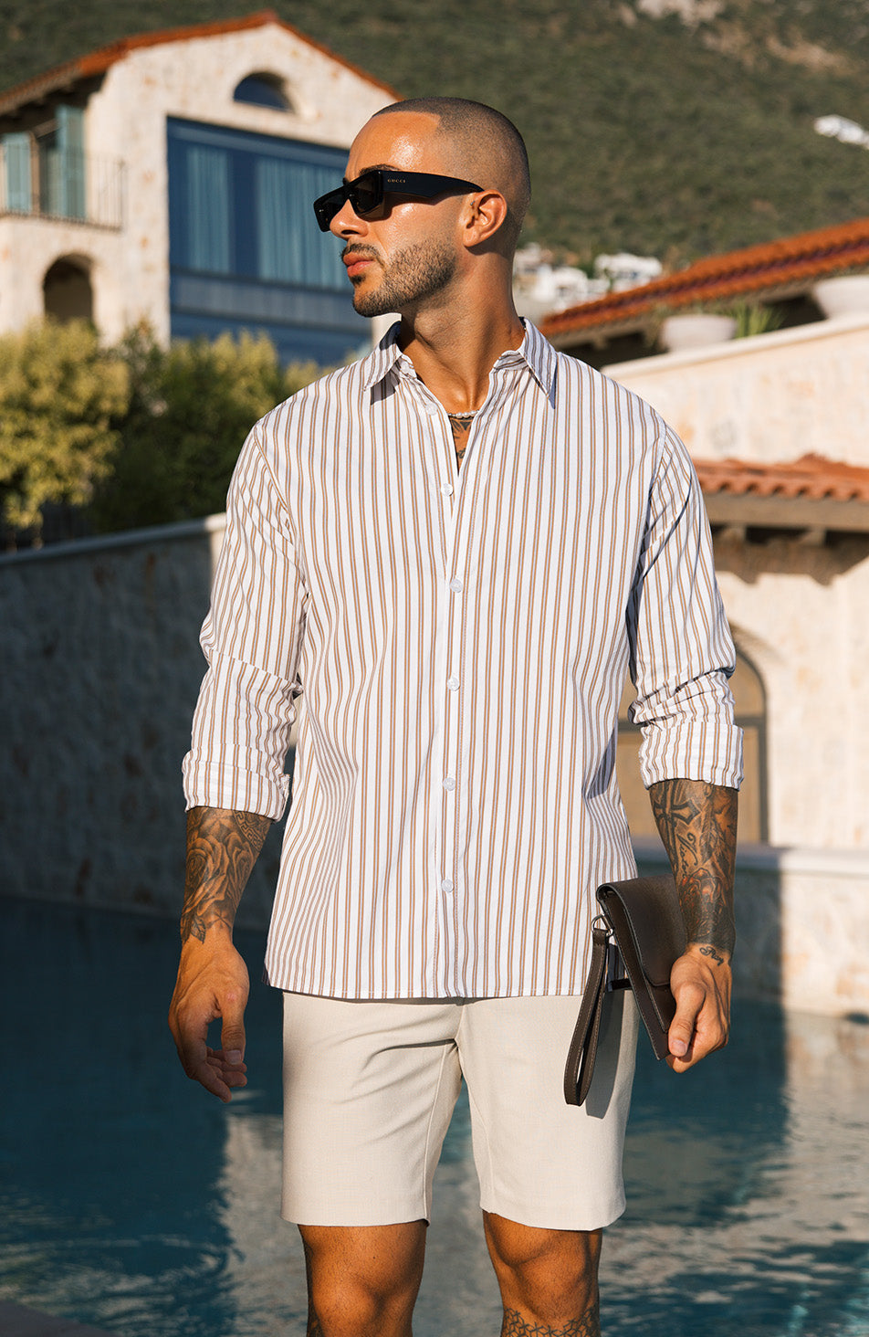 Portofino Poplin Long Sleeve Stretch Shirt in Brown