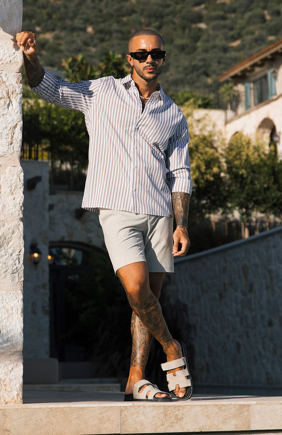 Portofino Poplin Long Sleeve Stretch Shirt in Brown