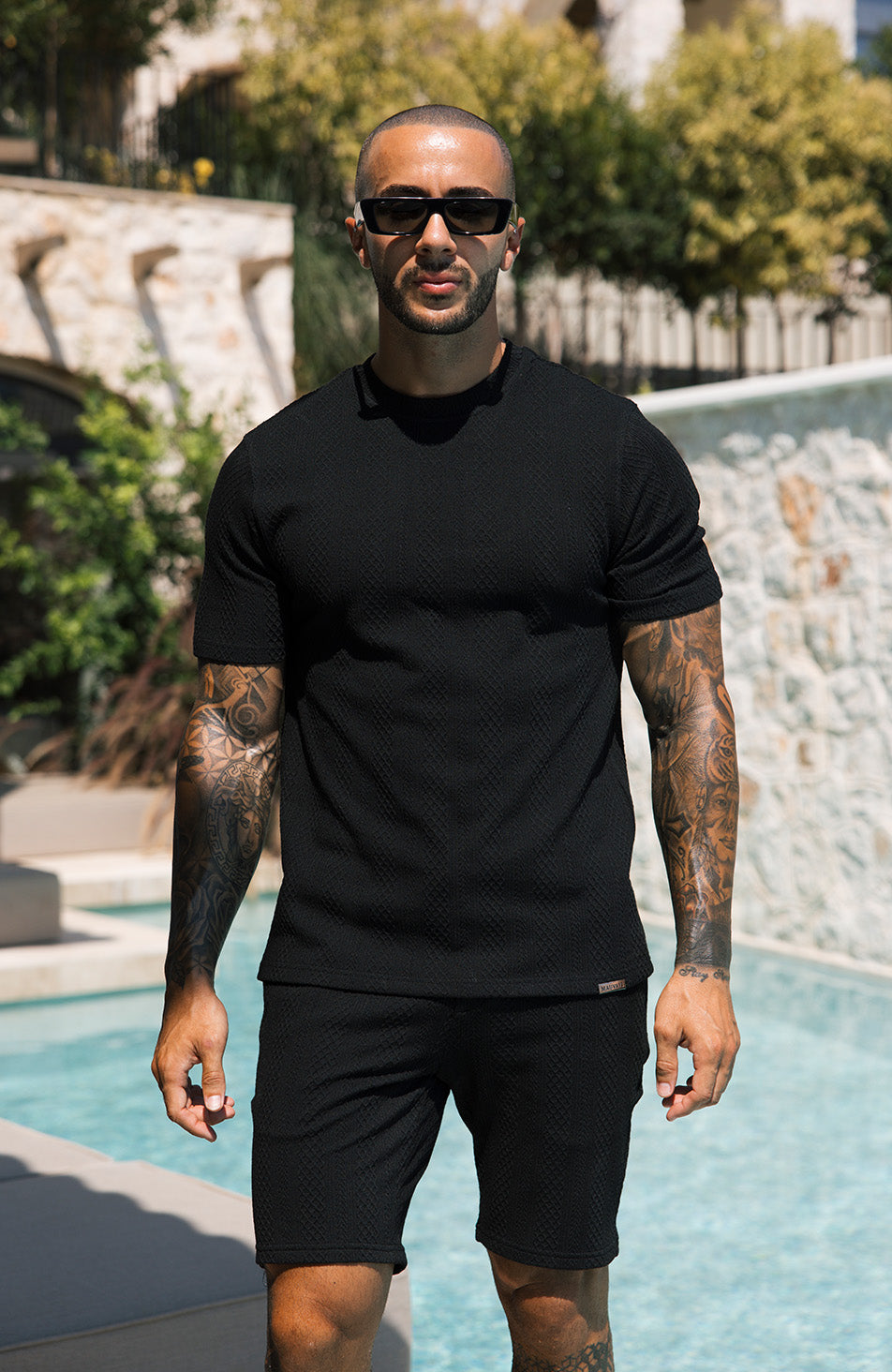 Tanami Textured Stretch Slim Shorts in Black