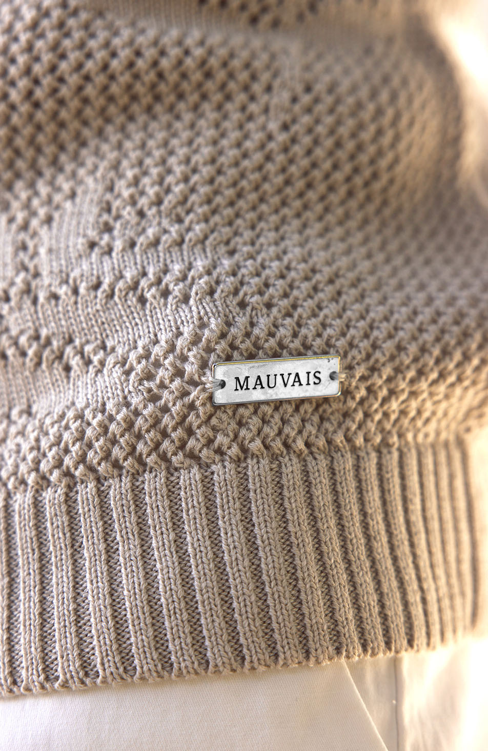 Tropics Relaxed Fit Crochet Knit Polo in Beige