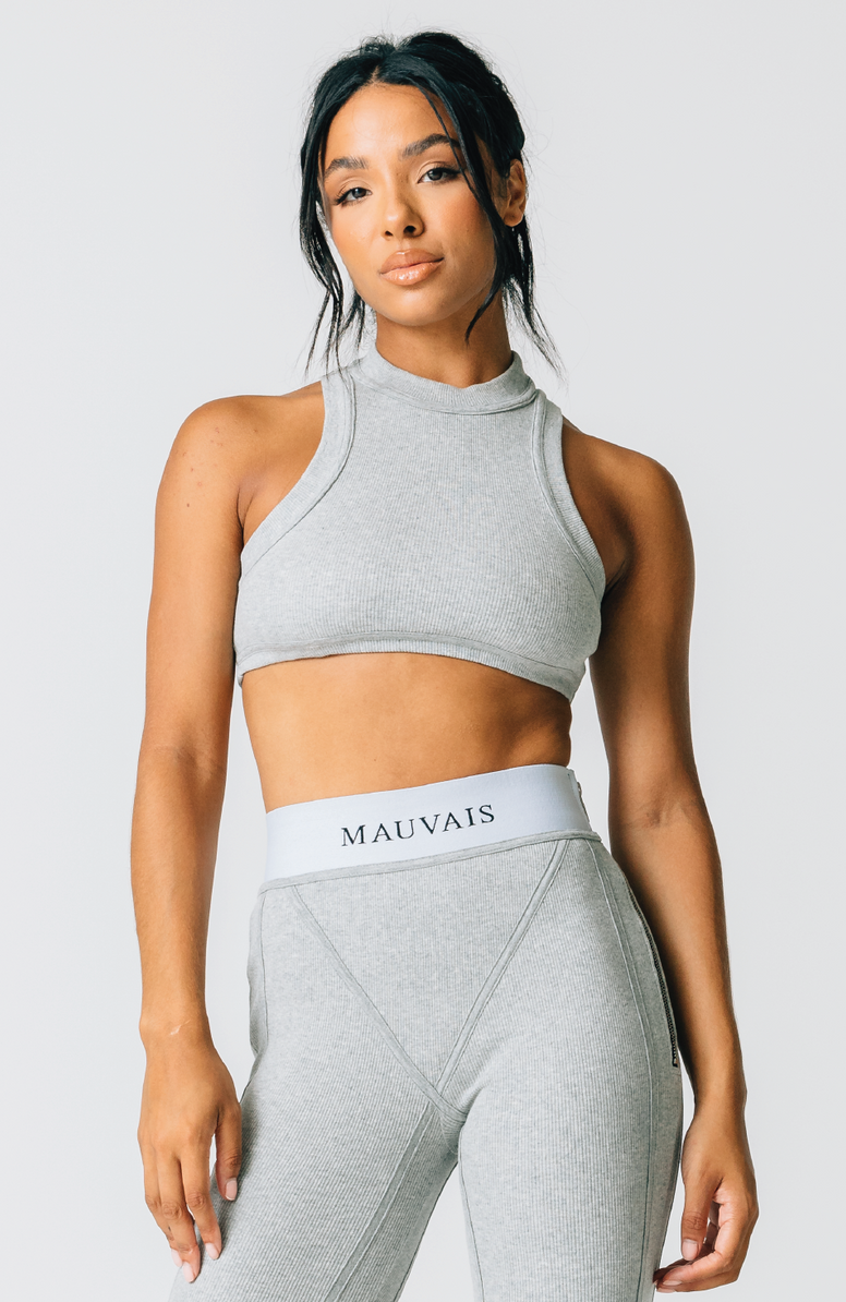 Womens Kaia Ribbed Racer Crop Top in Grey