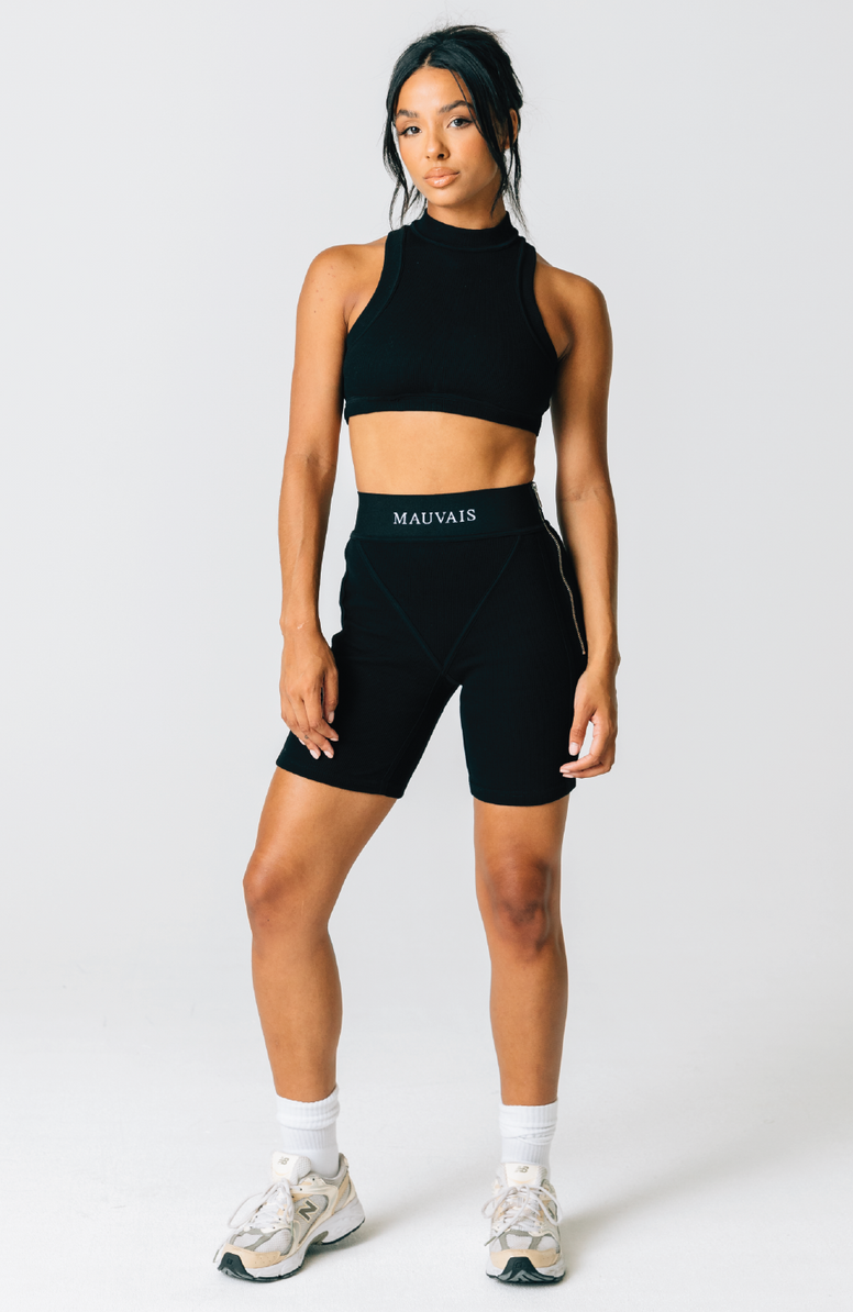 Womens Kaia Ribbed Racer Crop Top in Black