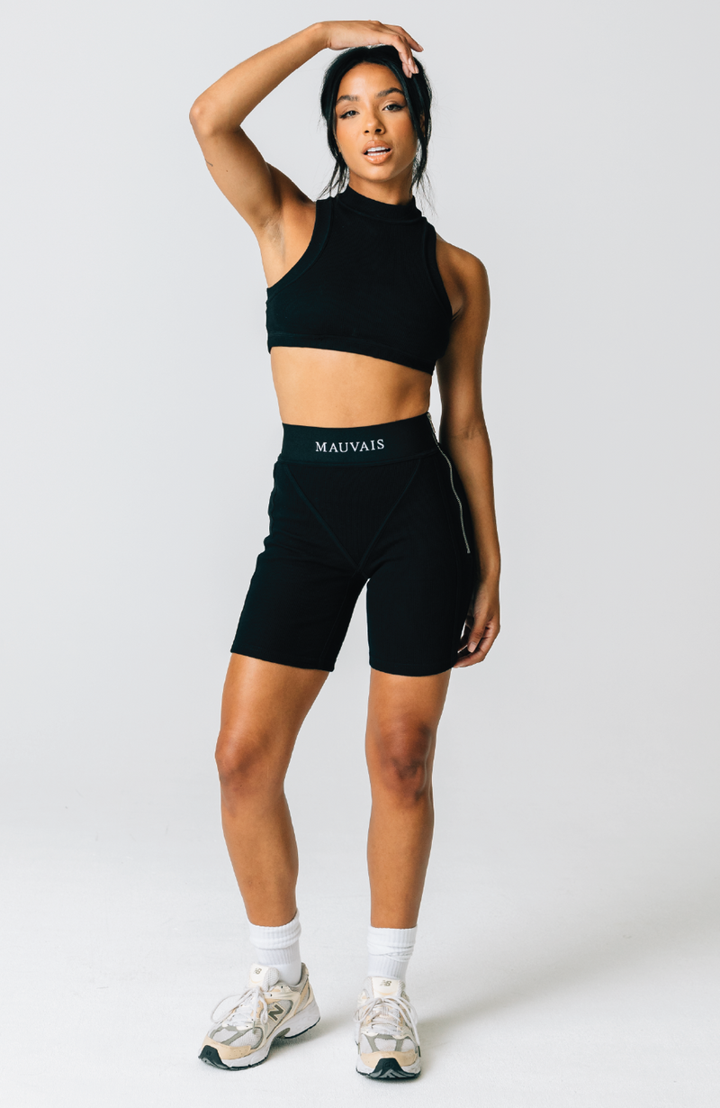 Womens Kaia Ribbed Racer Crop Top in Black
