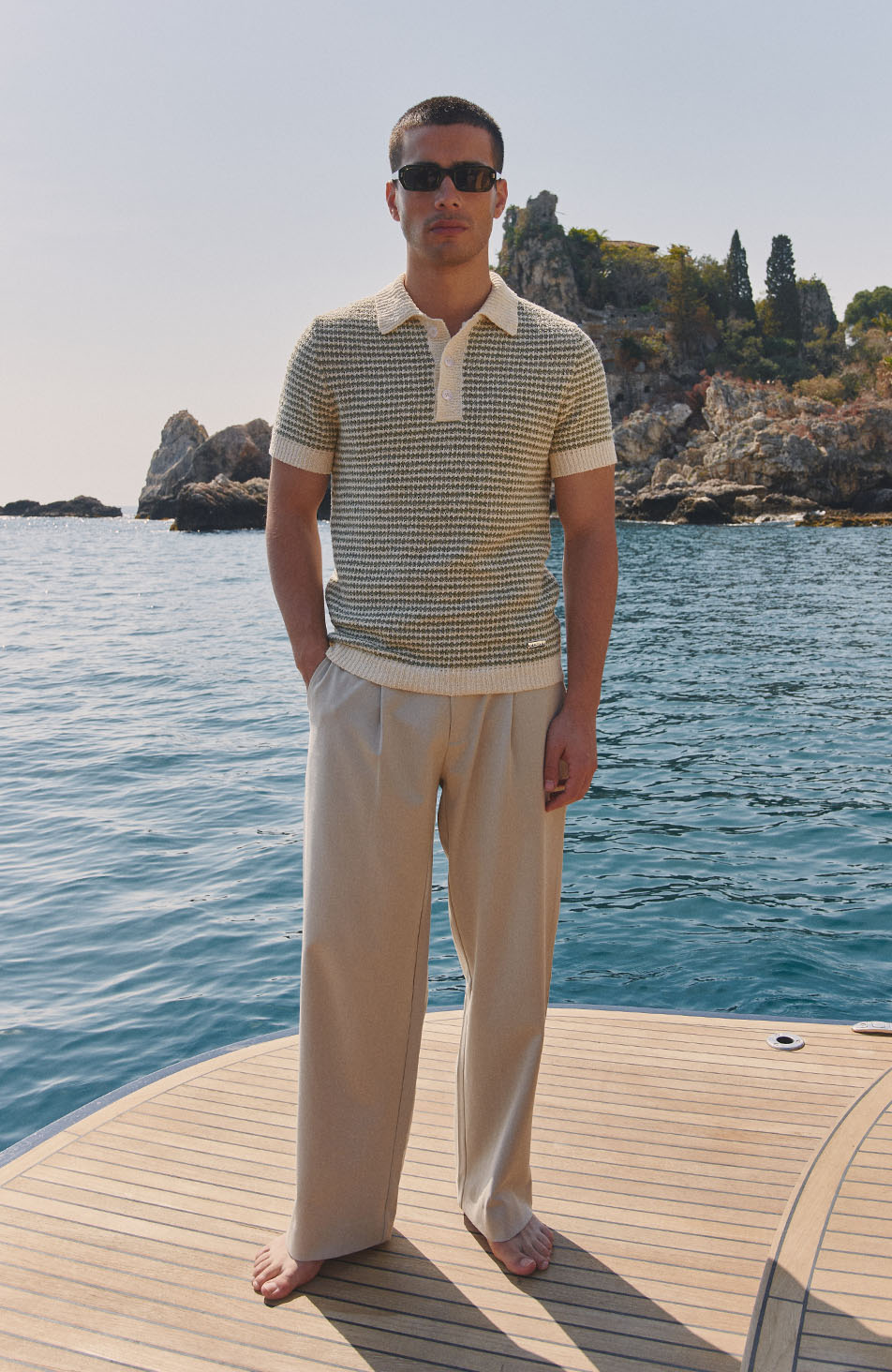 Torino Stripe Polo in Green and Cream